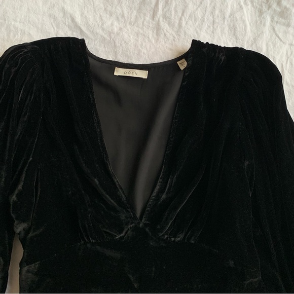 Doen Alondra Velvet V Neck Flare Peplum Long Sleeve Blouse Top Black - Picture 8 of 11